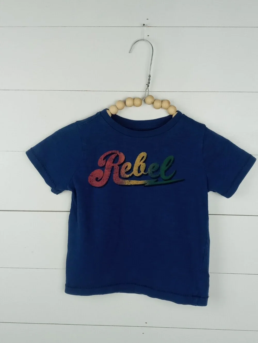 Gymboree boys 3T blue with ombre rainbow rebel design tshirt vintage looking